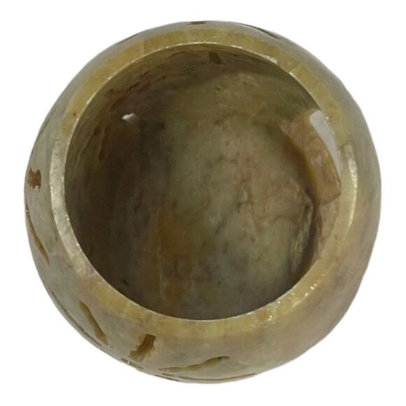 Handcrafted Stone Tealight Holder Made In India  3" Natural Beige Floral Cutouts - Picture 10 of 10